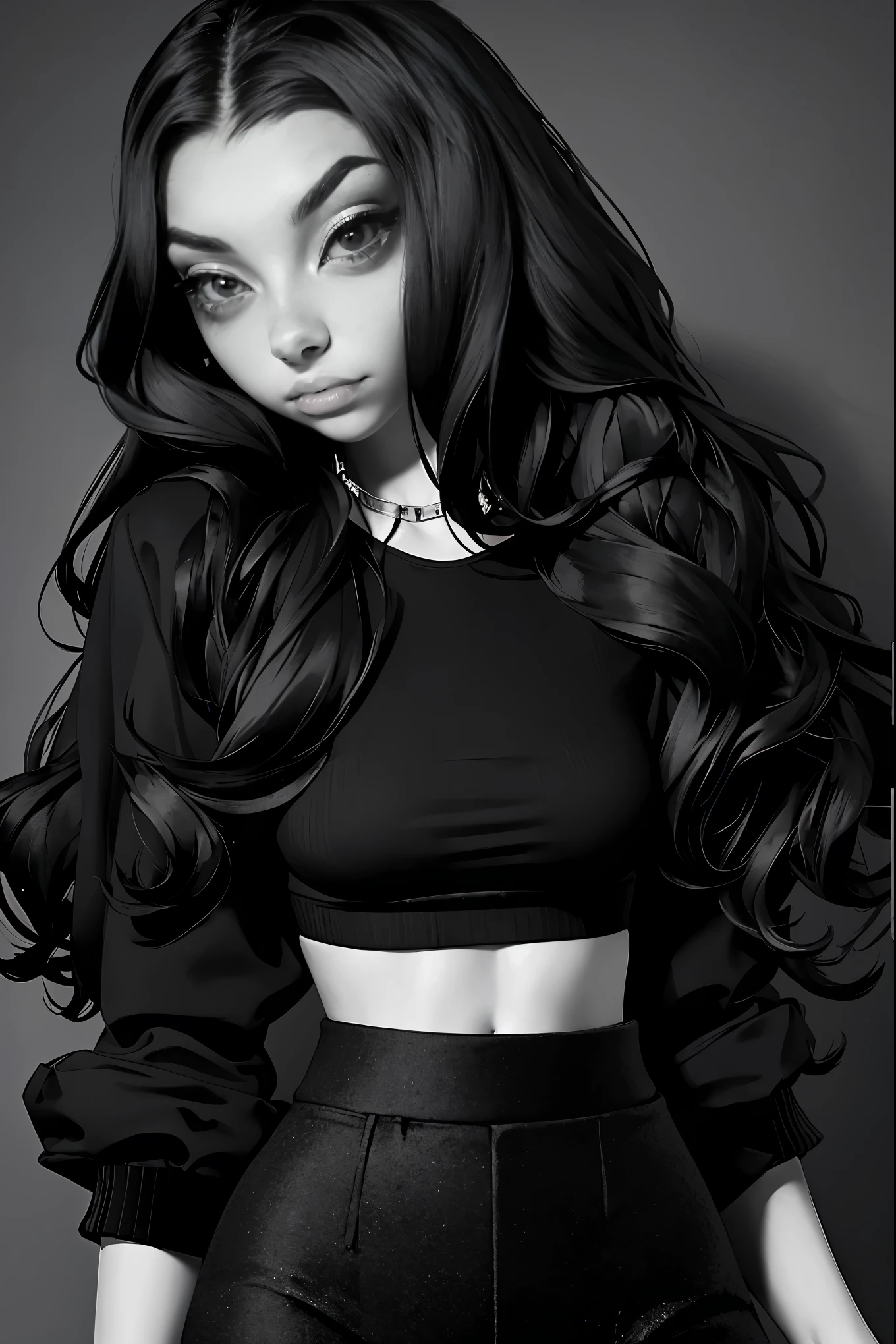 arafed woman in a black and white top and black velvet pants, a portrait by Alexis Grimou, tumblr, renaissance, dressed anya taylor - joy, wearing a cute top, wearing a sexy cropped top, beautiful taissa farmiga, crop top, dressed in a top and shorts, gorgeous young model, sydney sweeney, a beautiful -aged girl