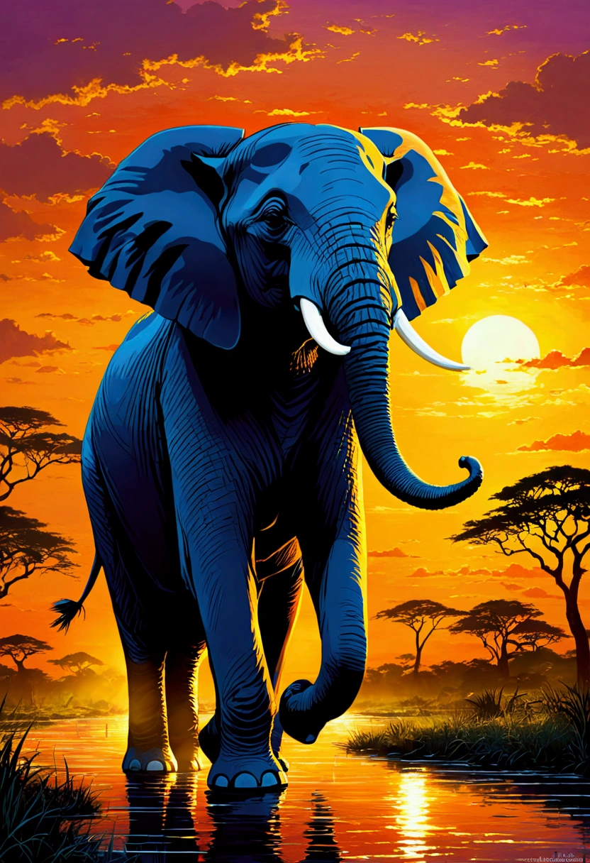 Savannah、african elephant、evening