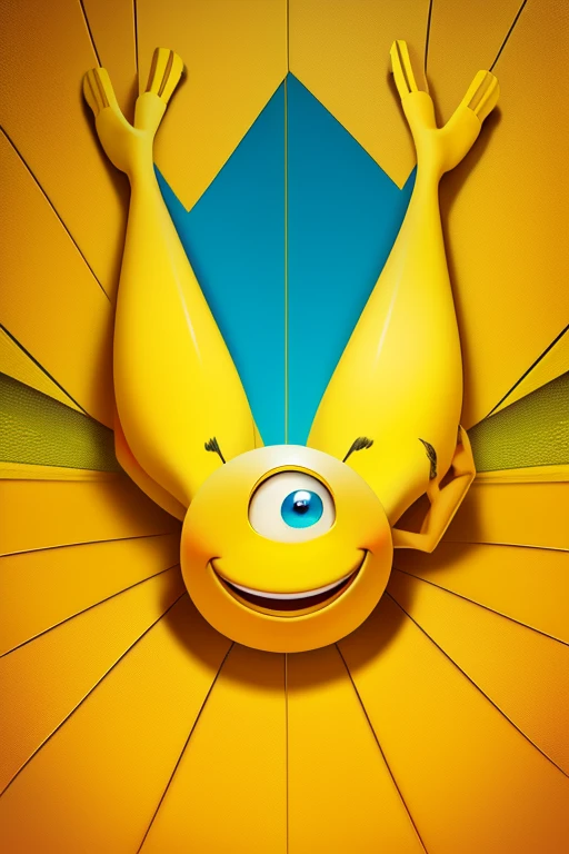 Cartoon quality, movie poster, Perfect color combination. just yellow background, in the center where the yellow floor is lemon, lemon has eyes and legs, lemon smiles