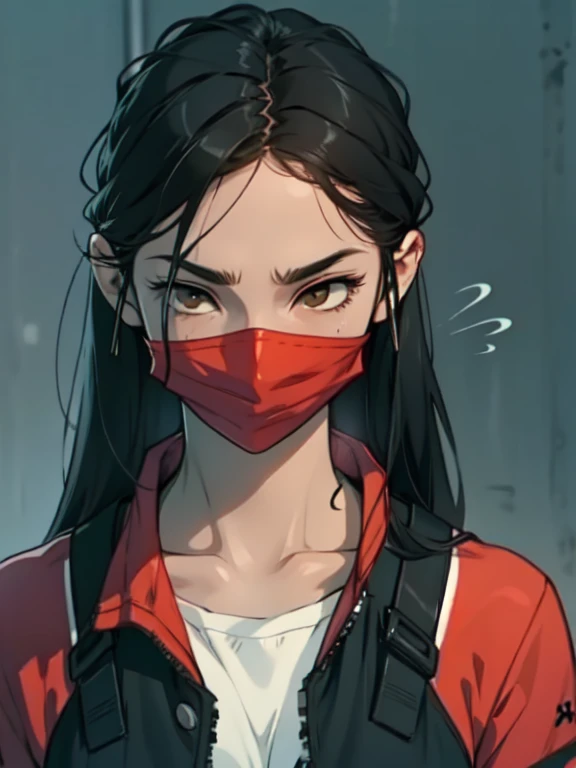 empty eyes embarrassed girl black hair yellow eyes pale skin muscular girl female woman lady feminine red nose