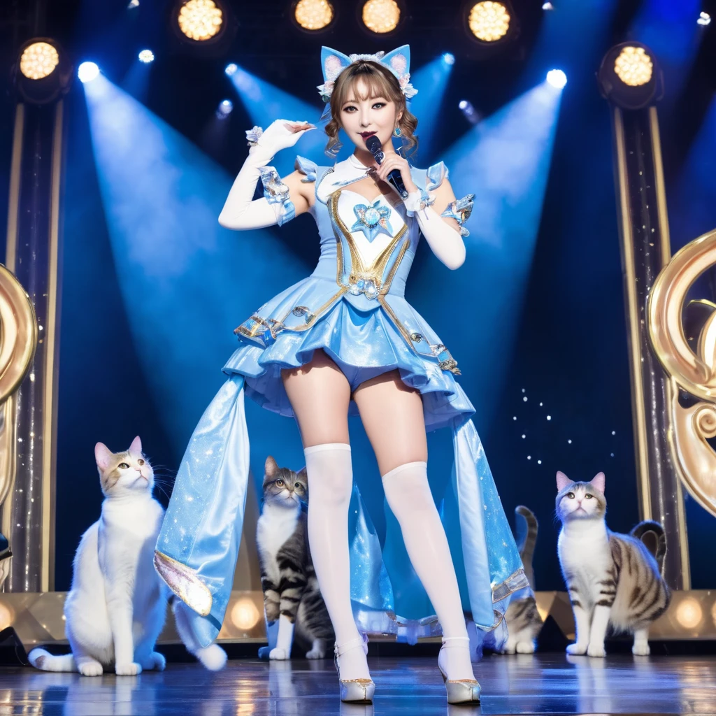 high quality, 最high quality, High resolution, masterpiece, 最高masterpiece, 8k, Cat dressed in idol costume, Live Stage