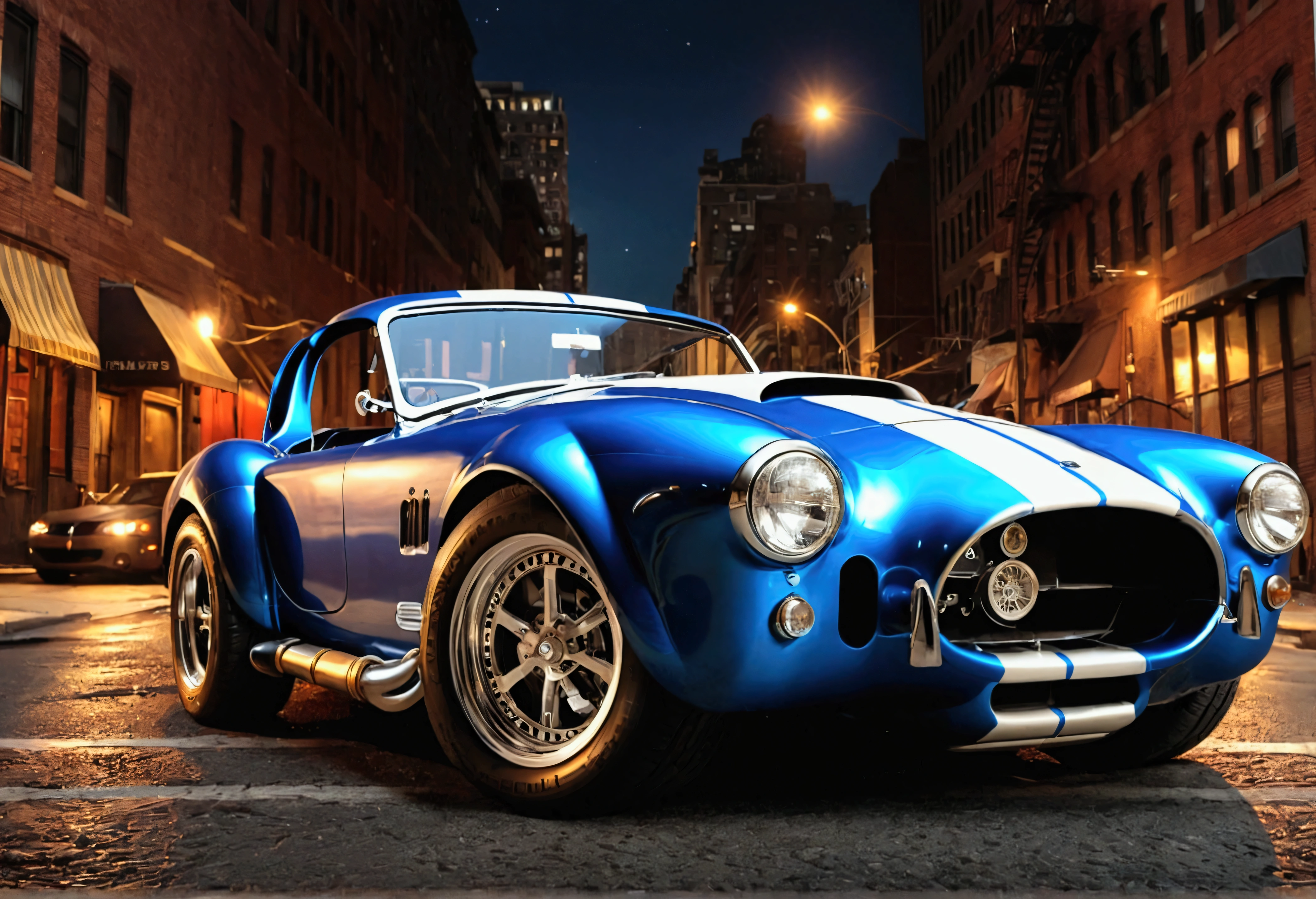 "quantities(Shelby Cobra) Wide background, New York city at night,The breath of blood and speed。"