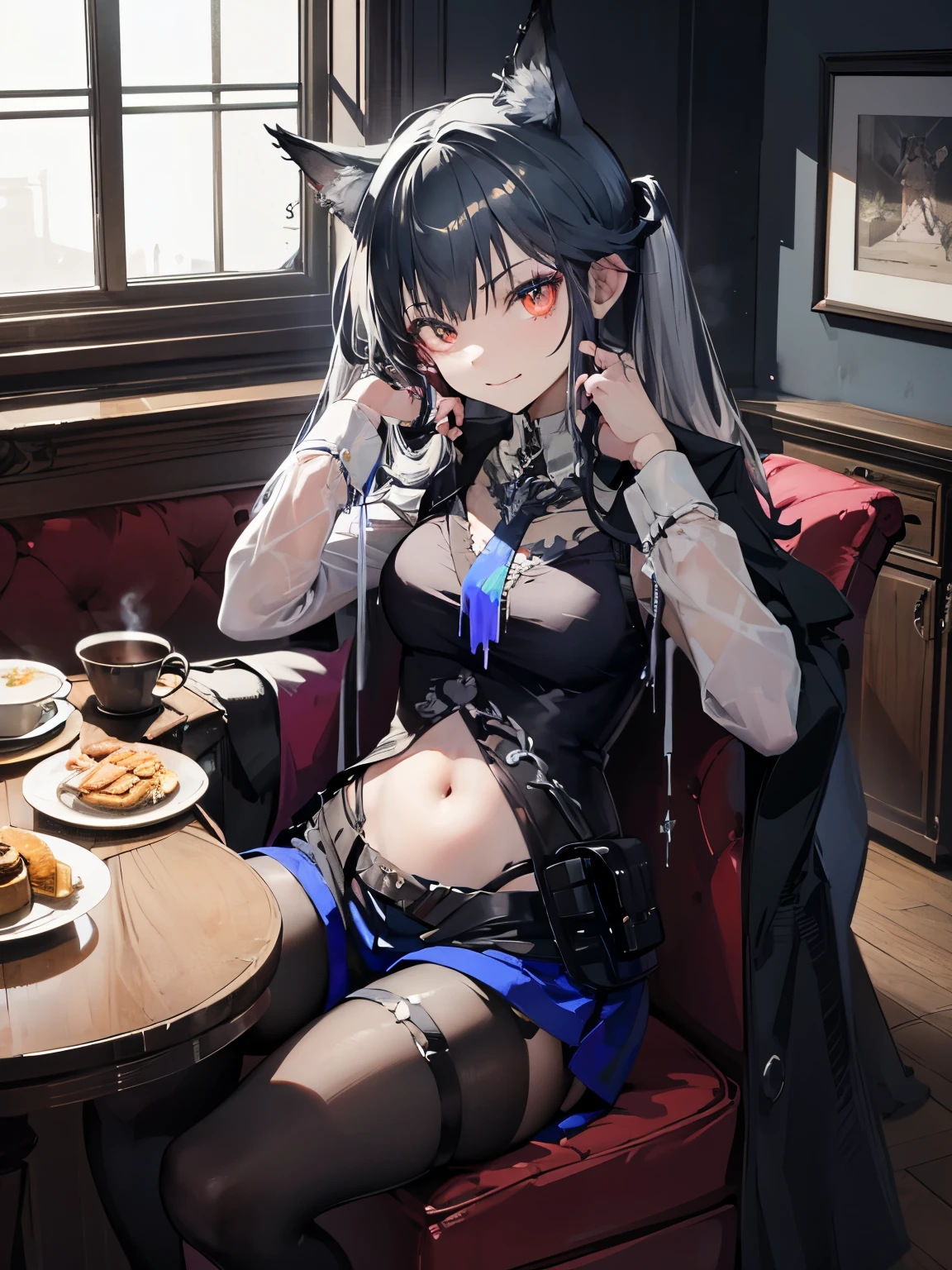 quality\(masterpiece, best quality,8k,非常に精細なCGユニットのwallpaper,expensivet resolution,top-quality,top-quality real texture skin,Surreal,解像度をsuperiorげる,RAW Photos,最高quality,expensively detailed,wallpaper\), break ,One girl\(18-year-old,cute,,hair\(Twin tails\(Silver,(short:1.3),Black Bow\),Shiny, cuticle\),eye\(big ,Saggy ,Silver\), eyebrow\(Silver,(thick:1.5),(Trouble:1.3)\),(Wicked Smile:1.2),tooth,, fineな_chest,big hip,Shiny skin,Smooth Skin,Gothic Dress\(frills,Shiny\),開いたchestの谷間,Open stomach,gothic texpensive_expensive_socks,Wear makeup_superior,,Have afternoon tea,(Vulgarity),(Dynamic pose),sitting on a chair,looking superior\),In a great restaurant\(Chandolier,Gothic furniture,beautiful flower\)Dynamic Angle,Long Shot,thick eyebrow、Glowing Eyes、chestは大きめ、The double tooth is slightly visible、pink、Twin tails、fine、A little mean、Girl、Teacup in left hand、右手でhairを触っている
