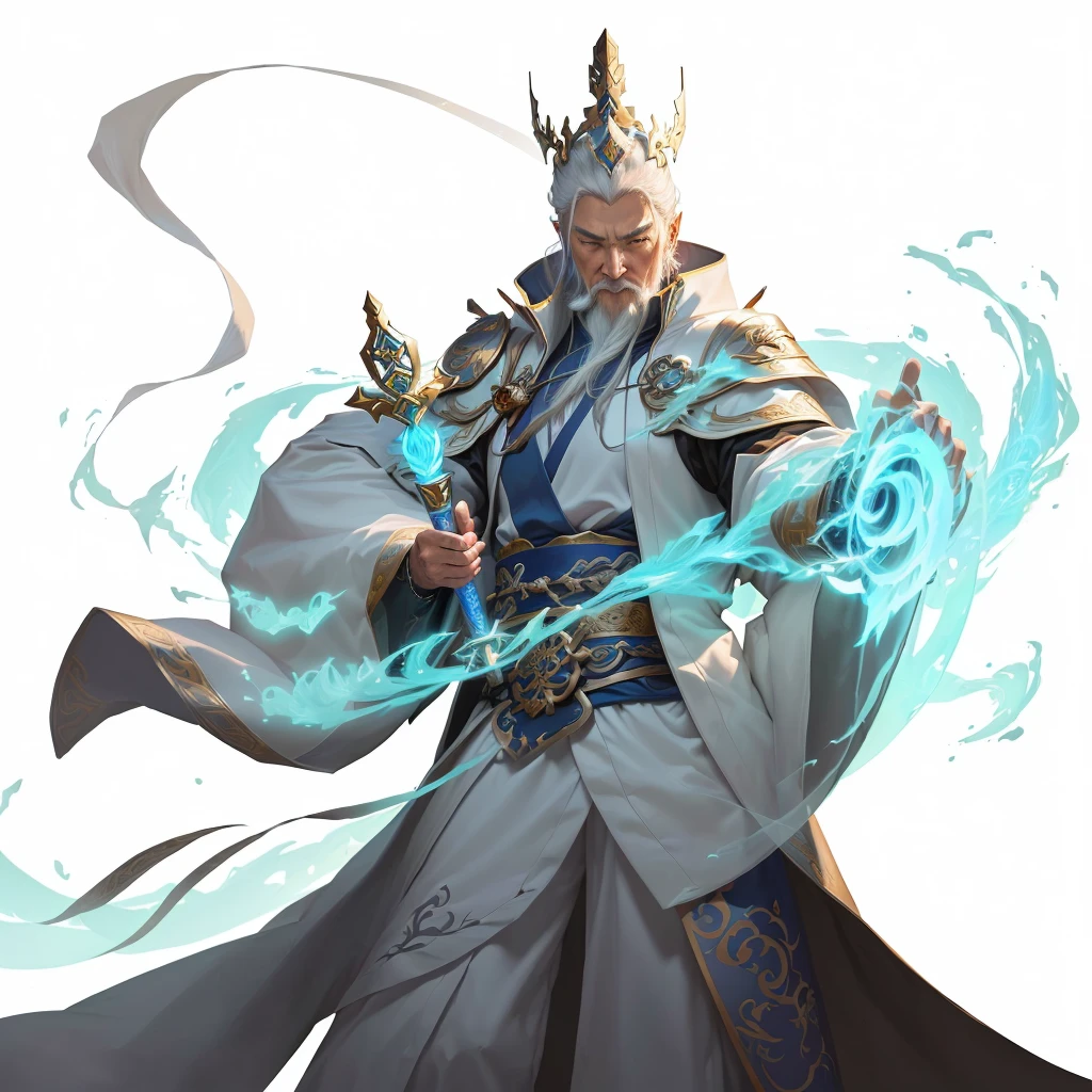 Cartoon image of a wizard holding a scepter and staff, Taoist priest, Male wizard, Old male teacher, Olchas Logan Healing Liang Xing, ( ( Artificial Intelligence Art God King ) ), G Liulian art style, author:Chen Zhou, inspired Huang Shen, Onmyoji detailed art, Taoist master, Huang Shen