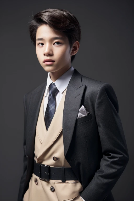 a 13 year old male wearing a suit
BELT VISABLE 4K HIGH QUALITY DETAILED