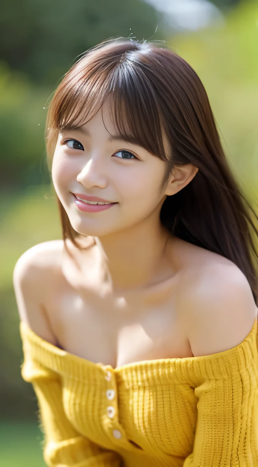 masterpiece,best quality,(Japanese girl),((Beautiful girl)),cleavage,(off shoulder:1.2),(perfect body beauty:1.2),(shy smile),From slightly above,