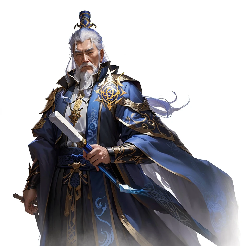 Cartoon image of a wizard holding a scepter and staff, Taoist priest, Male wizard, Old male teacher, Olchas Logan Healing Liang Xing, ( ( Artificial Intelligence Art God King ) ), G Liulian art style, author:Chen Zhou, inspired Huang Shen, Onmyoji detailed art, Taoist master, Huang Shen