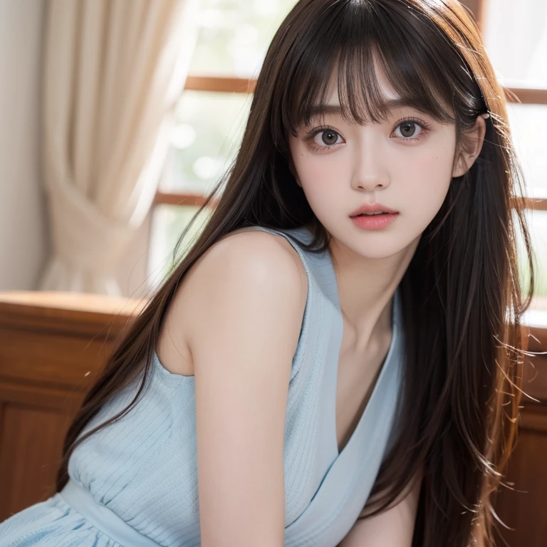 A girl doing dance.One girl, High resolution, High resolution, Long Hair, bangs, Simple Background, 目の間のbangs, とてもLong Hair, High resolution, masterpiece, Anatomically correct, accurate, Winner of numerous awards, Highest quality, 目の間のbangs, とてもLong Hair, Nogizaka46-style neat and beautiful girl、Keyakizaka46 series cute beautiful girl beauty、