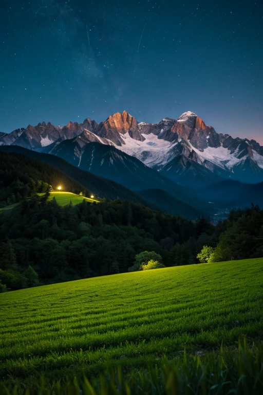 Mountain、green、night