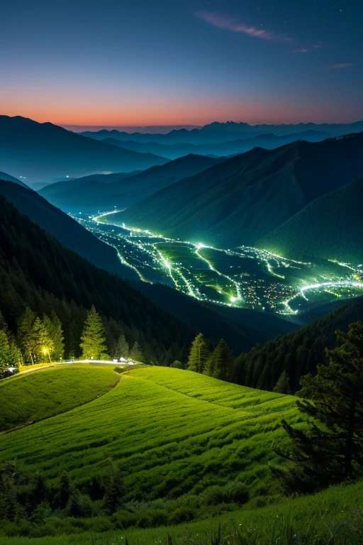 Mountain、green、night