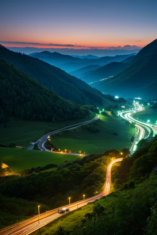 Mountain、green、night