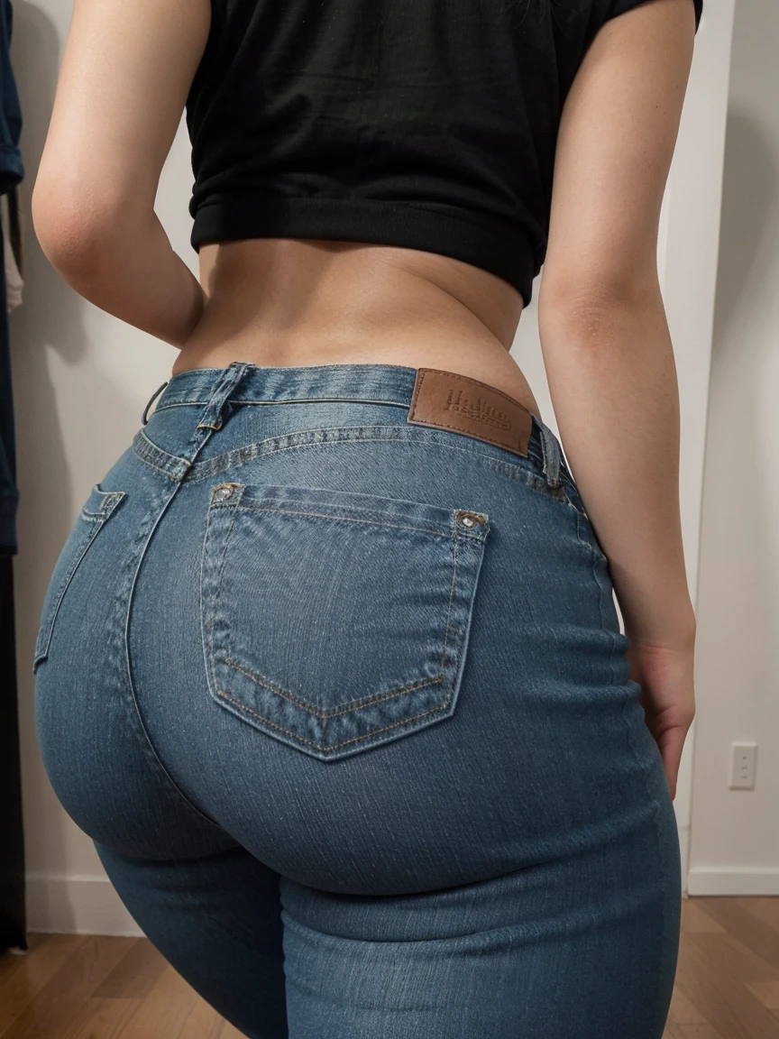 table top, highest quality, figure, super detailed, finely, High resolution, 8k wallpaper, 完璧なダイナミックな構figure, medium hair, natural color lip, (lower body, from below, straight pants, leaning forward), sexy back view, beautiful feet, back photo, living room, RAW photo