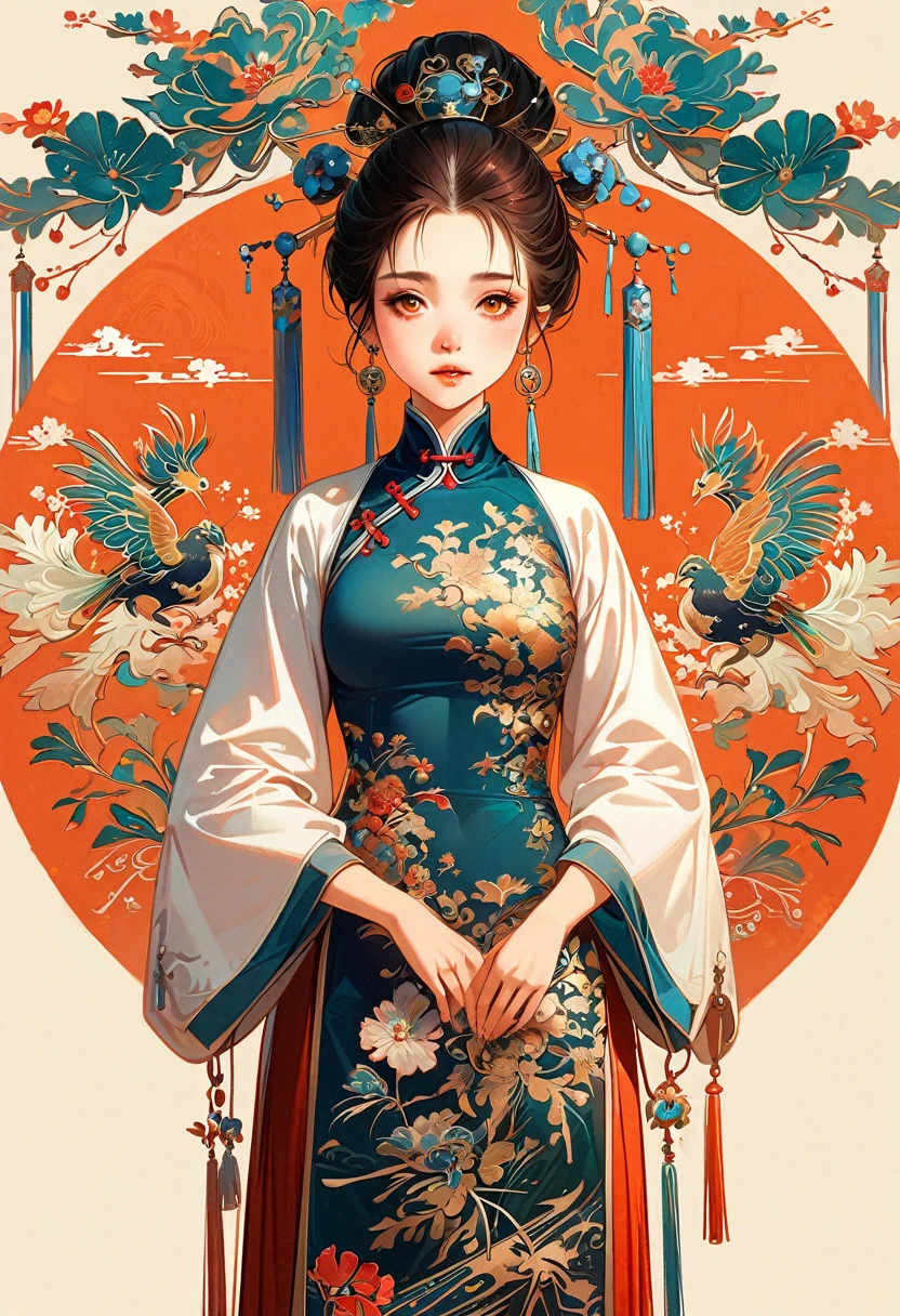 a girl, Chinese clothing, whole body, Sunlight, Clear face, clean white background, masterpiece, Super details, epic work, ultra high definition, high quality, Very detailed, official art, 8k wallpaper, Super details, 32k
