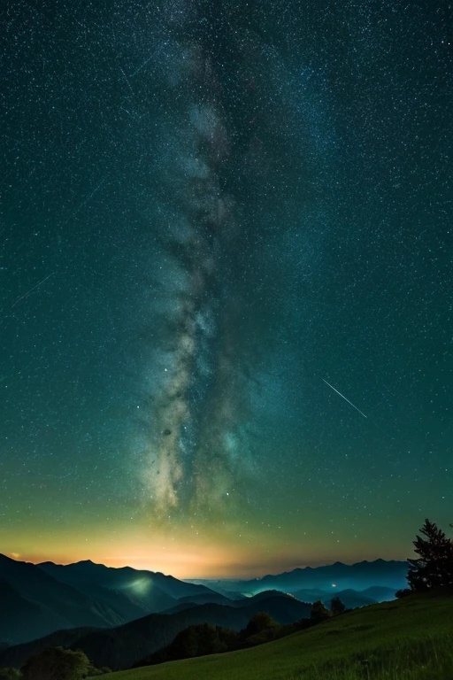Mountain、green、Starry Sky