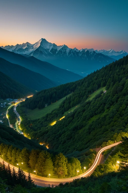 Mountain、green、night