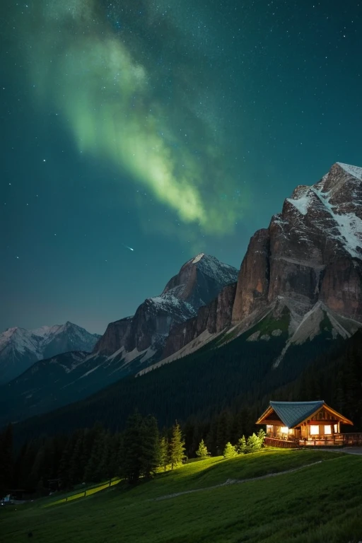 Mountain、green、night