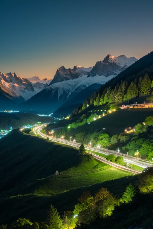 Mountain、green、night
