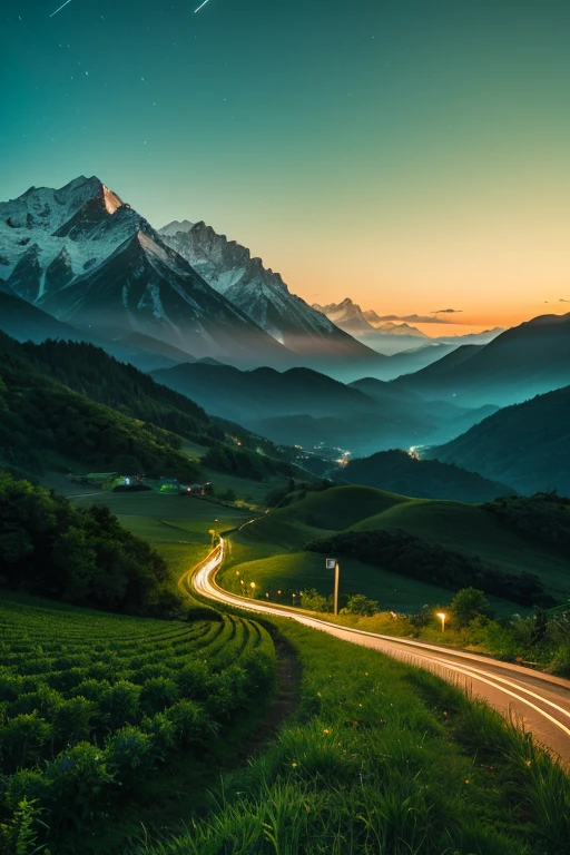 Mountain、green、night