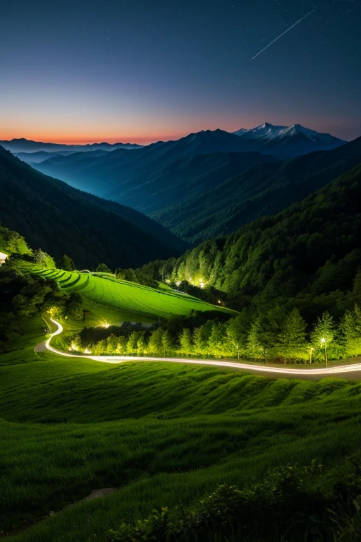 Mountain、green、night