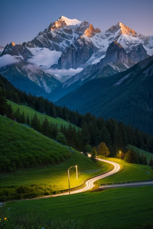 Mountain、green、night