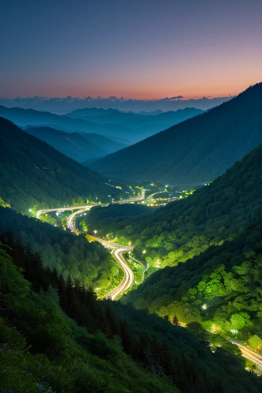 Mountain、green、night