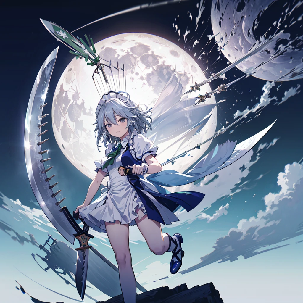 ((((East、Sakuya Izayoi))))　(((Floating knife)))　((clock　Big full moon))　Shining Edges　Shining Background