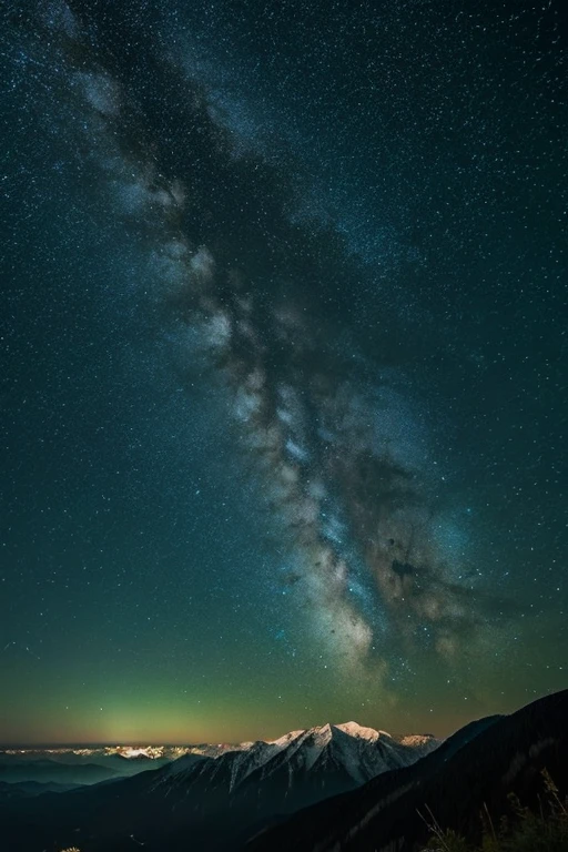 Mountain、green、night、Starry Sky