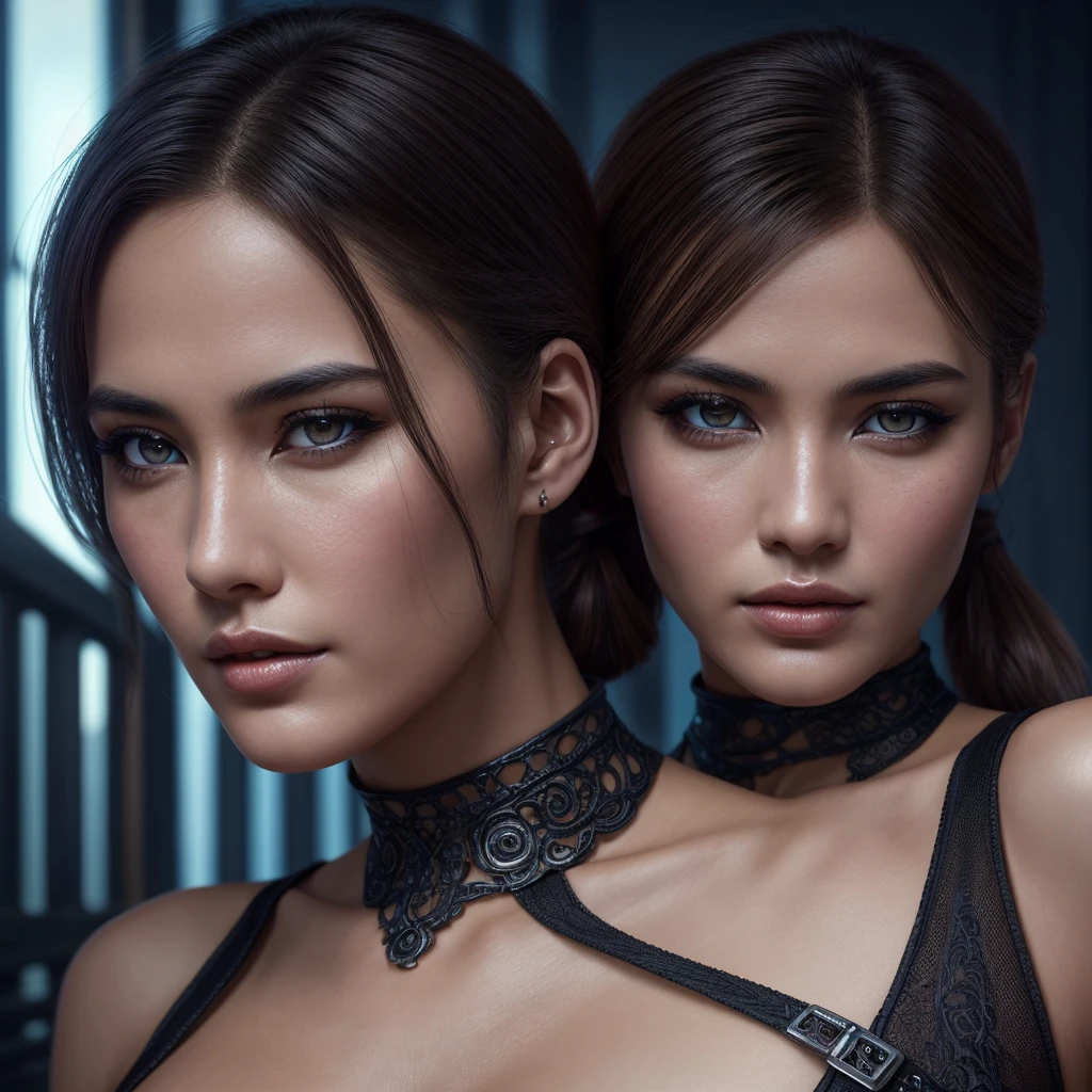 A beautiful Christina Chong beautiful face, narrowed eyes. smirk. black braided hair with narrowed eyes, a smirk, and black braided hair, wearing an intricate ornate chrome bodysuit, hostile assassin, 1girl, beautiful detailed eyes, beautiful detailed lips, extremely detailed eyes and face, long eyelashes, cinematic lighting, hyper realistic, 8k, high quality, masterpiece, photorealistic, professional, sharp focus, vivid colors, dark sci-fi, cyberpunk, advanced technology
