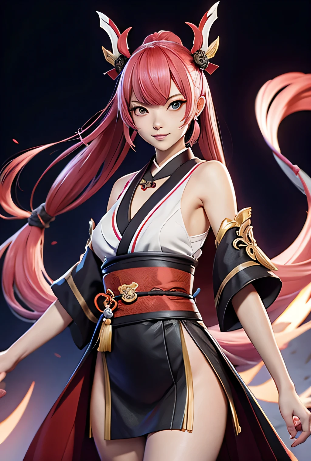 Slim young woman in a red and white dress standing in front of a building, ayaka genshin impact, women thin slender toned body, ayaka game genshin impact, women lifting skirt and showing nude small brests, nude breasts, kae miko from genshin impact, pink long hair, pink hair, onmyoji, onmyoji detailed art, onmyoji portrait, genshin, genshin impact character, cushart krenz key art feminine