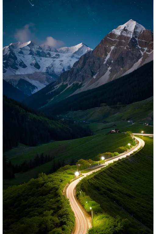 Mountain、green、night
