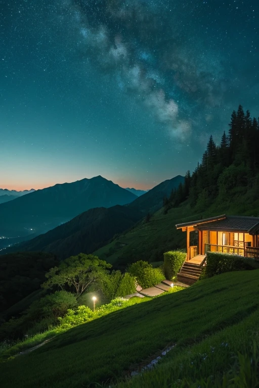 Mountain、green、night
