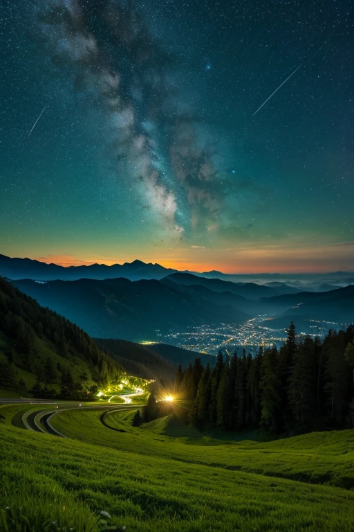 Mountain、green、night