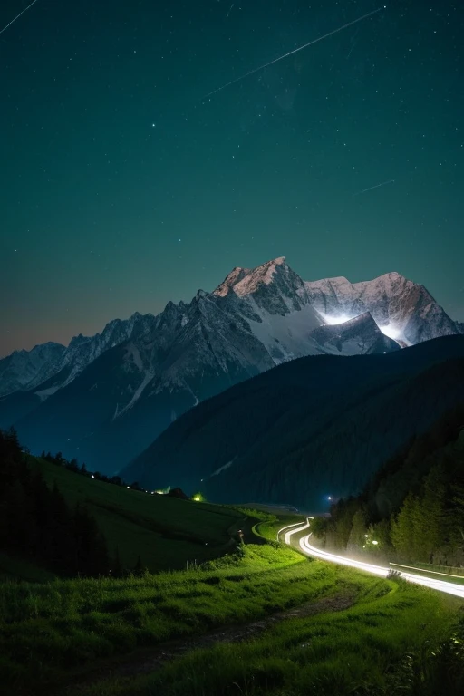 Mountain、green、night