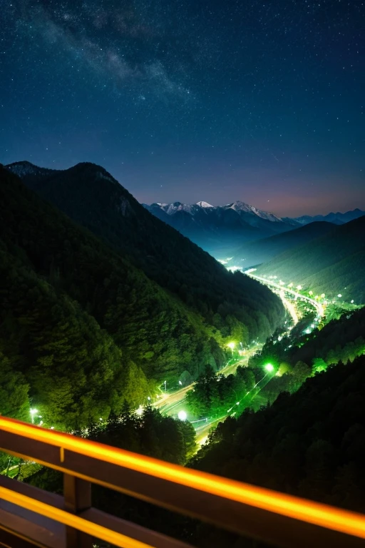 Mountain、green、night