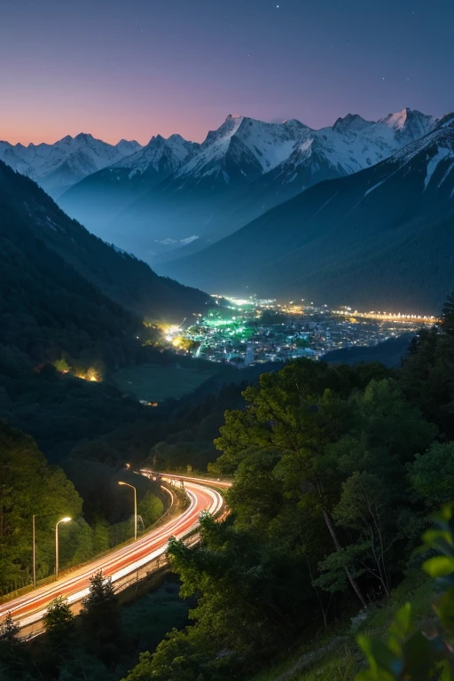 Mountain、green、night