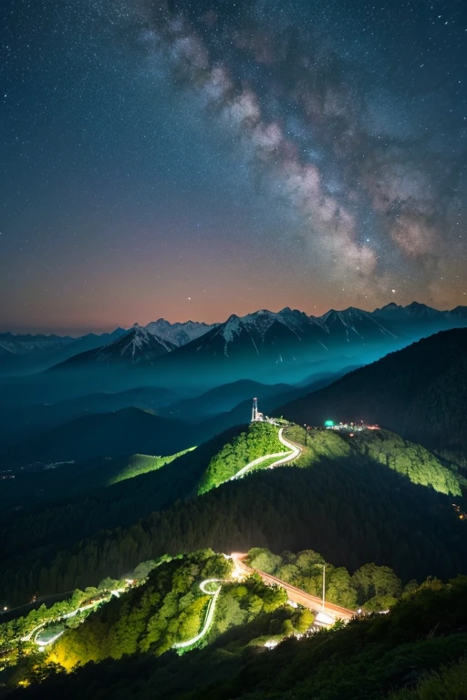Mountain、green、night