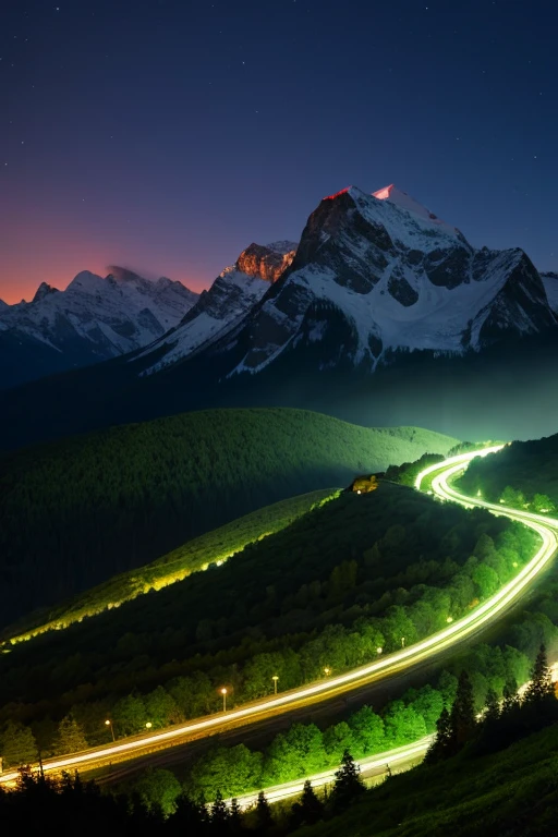 Mountain、green、night