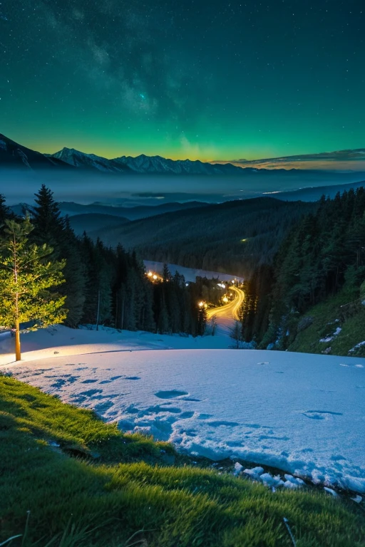 Mountain、green、night