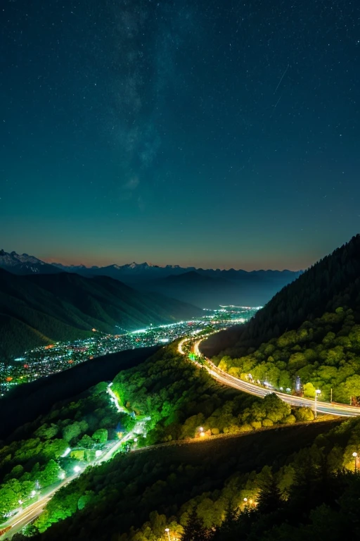 Mountain、green、night