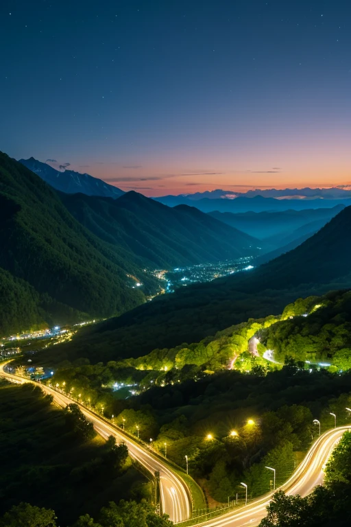 Mountain、green、night