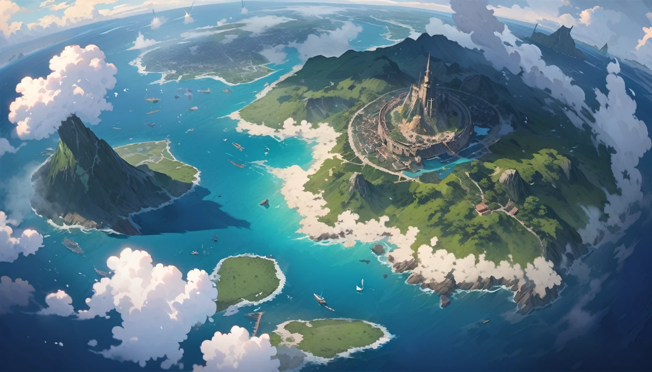 (masterpiece、premium quality、ultra detailed) , Map of an island in the middle of the sea, mysterious island, full of fog, plague,The massacre island, where people are murdered, death