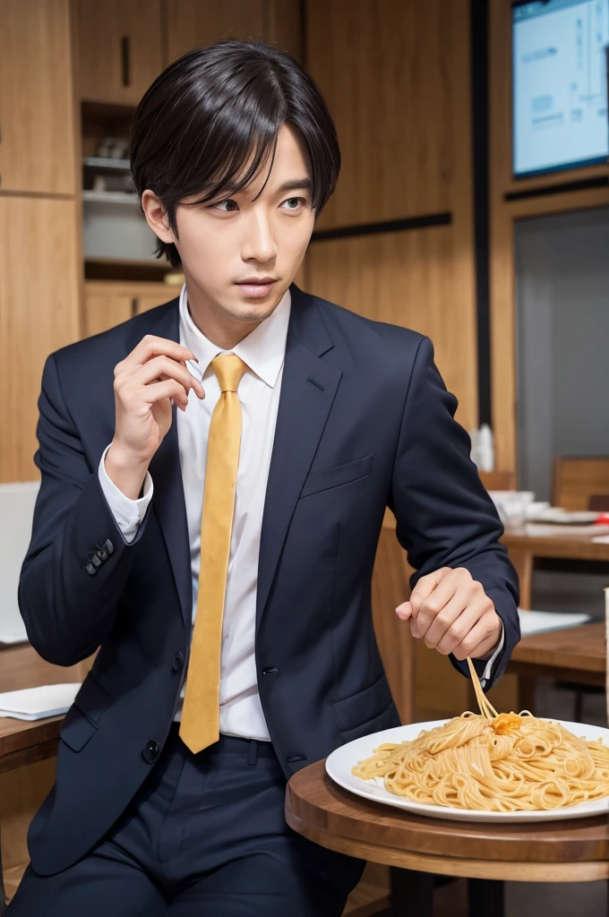 Businessman eating pasta suit Anime Style