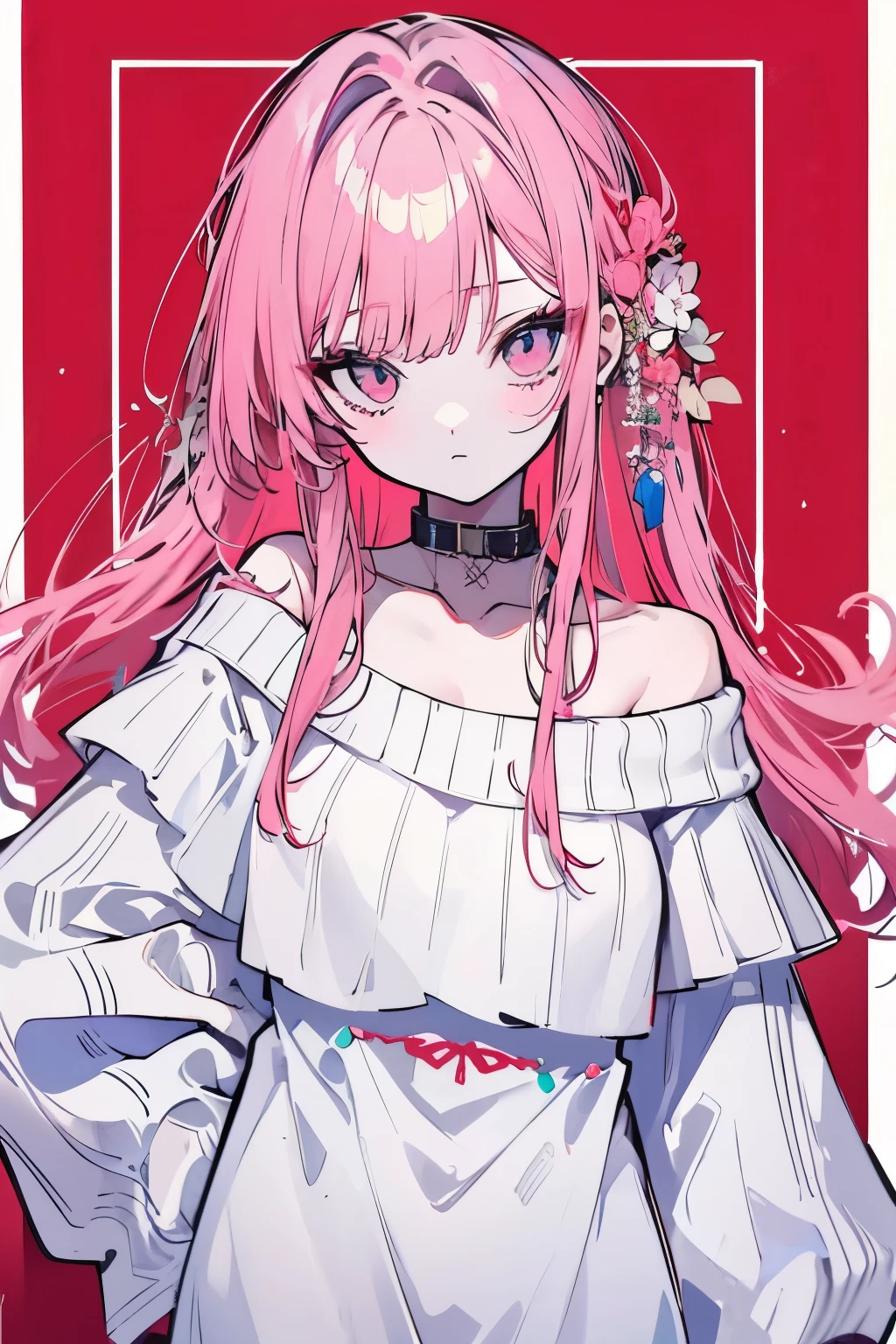 ((Highest quality)), ((masterpiece)), (detailed), One girl, Off-the-shoulder sweater,
