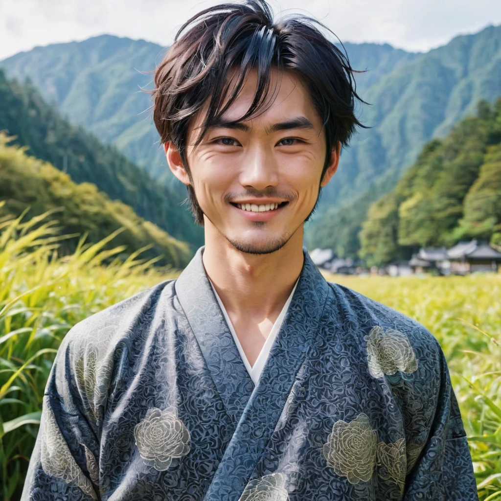 I want a human with a more human appearance and of Japanese ethnicity, man, I want him to have a mean smile and an expression of disgust at what he's seeing, and an extremely strong purple demonic aura that surrounds his entire being, This man will have long hair and wear Daimyo's luxury clothes, will have scarlet purple eyes and appear to be 26 years old at most. captured in an ultra-realistic full HD 4K portrait, detailed texture showing its menacing shape, Immersive atmosphere, high definition shadow play, digitalpainting, nevoa no environment. I want a different monster from each other and make the image darker, obscure, creating a dark and dimly lit horror atmosphere!