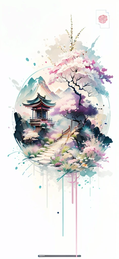 (Art by Numbers,Inks and washes:1.2)，Nobody, Mountain々, wood, Rivers，Flowers，Cherry Blossom，Purple Flower,沢Mountainの花(Oriental elements, The colors of Japan, Senior Color Matching),  (3D sculpture，Rendering with Octane，Volumetric Light，Natural soft light，), (Very delicate:1.2, Losing focus:1.2, Very colorful, Cinema Lighting, Chiaroscuro,Ray Tracing), masterpiece, Super rich,Very detailed,8k, Zurrison_style_wonderful_wall,Based on purple,Paintings with a lot of purple,(((富士Mountainを書いて)))