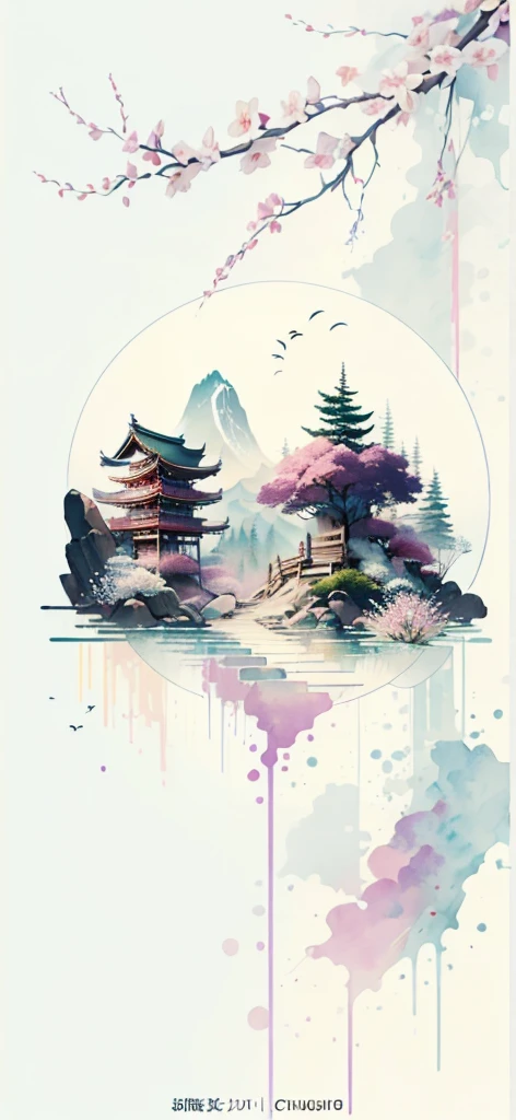 (Art by Numbers,Inks and washes:1.2)，Nobody, Mountain々, wood, Rivers，Flowers，Cherry Blossom，Purple Flower,沢Mountainの花(Oriental elements, The colors of Japan, Senior Color Matching),  (3D sculpture，Rendering with Octane，Volumetric Light，Natural soft light，), (Very delicate:1.2, Losing focus:1.2, Very colorful, Cinema Lighting, Chiaroscuro,Ray Tracing), masterpiece, Super rich,Very detailed,8k, Zurrison_style_wonderful_wall,Based on purple,Paintings with a lot of purple,(((富士Mountainを書いて)))