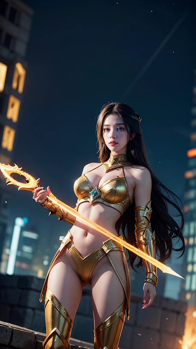 Create an image of Diana in her Sentinel skin from League of Legends by Riot Games, no having clothes,dressed in white and gold armor with glowing energy lines, wielding an ethereal crescent blade, in a futuristic, high-tech cityscape, have massive k-cups.