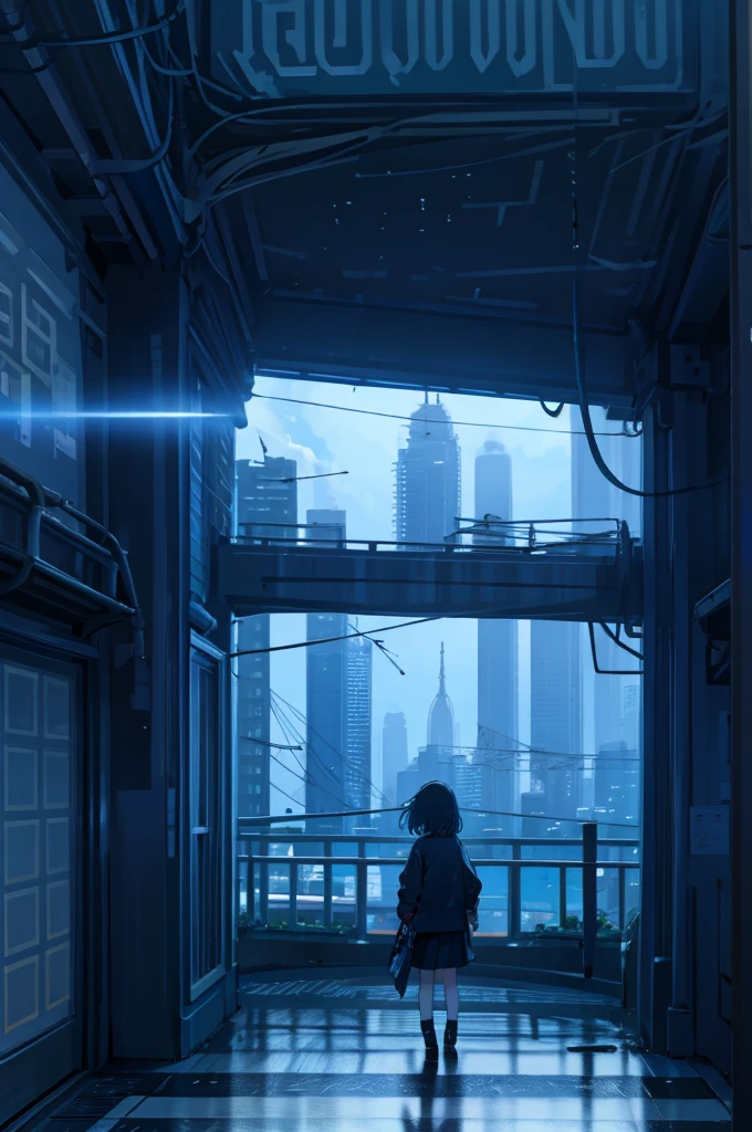 Generate anime-style images with futuristic city backgrounds。Skyscrapers tower over、Neon lights illuminate the city。The sky is a deep navy blue、A shooting star is falling。There are flying cars and skywalks in the city, and a square in one corner of the city.、There is a lawn and flower beds。Please do not include people Use as many pastel colors as possible.