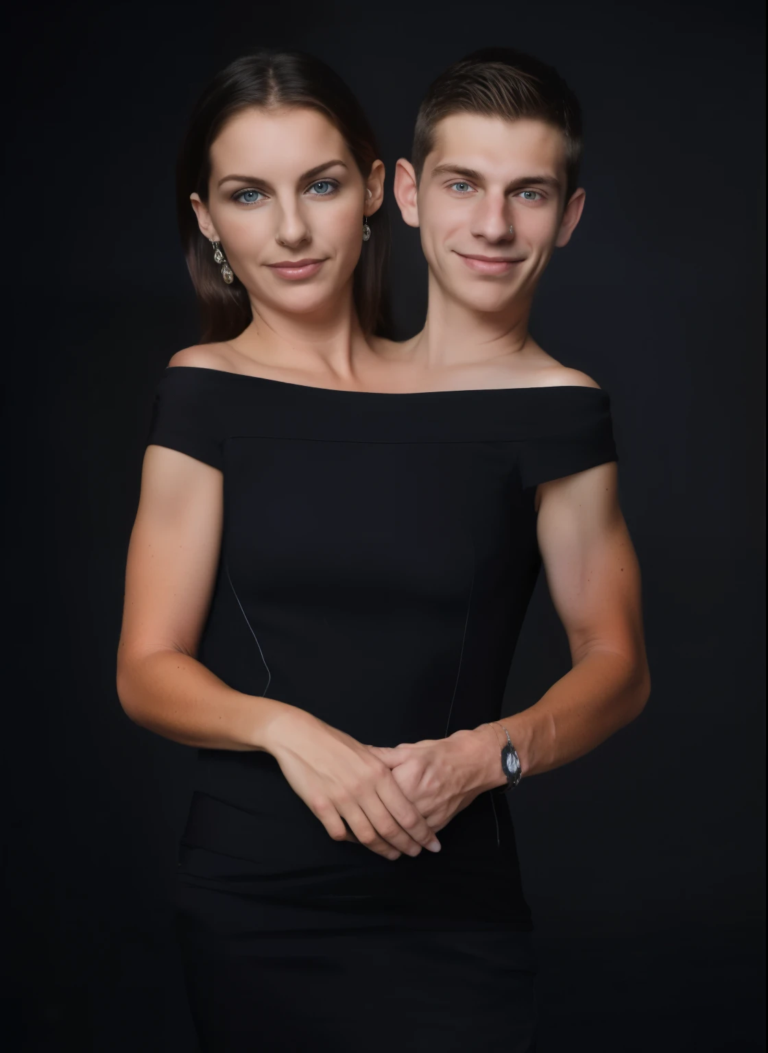 2heads, two headed, (60 year old mom and 19 year old son:1.5), uncomfortable