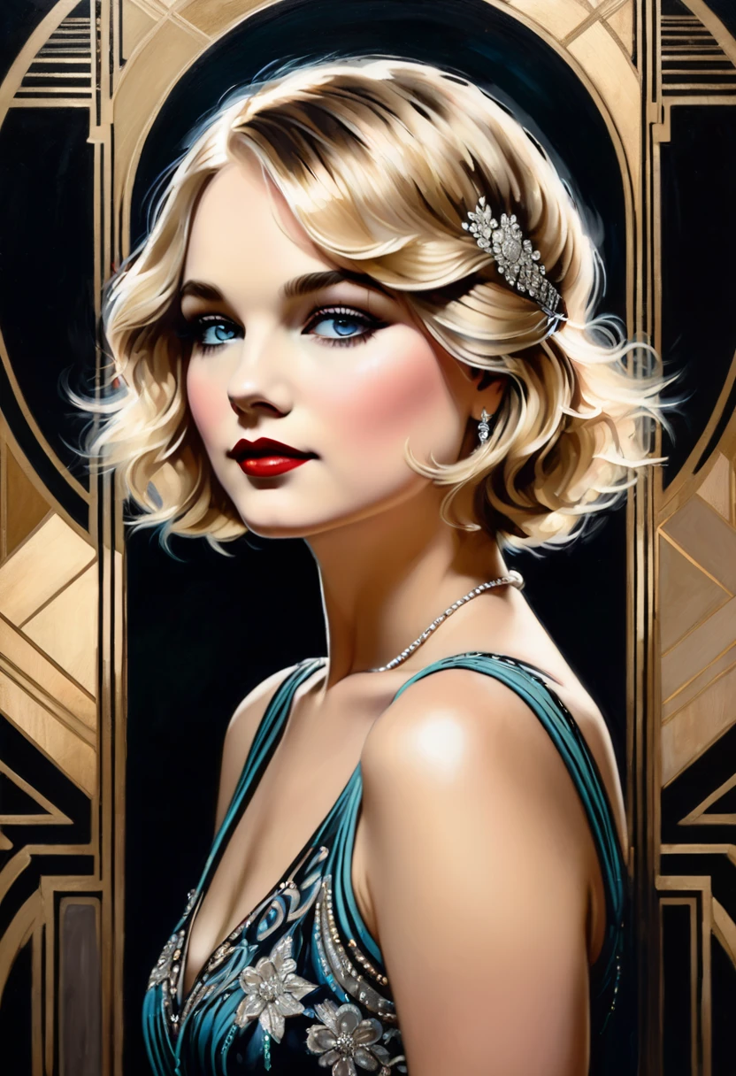 #graffiti, #graffiti on a brick wall, #spray painting on a wall, #colored graffiti, #Street art, #Spray paint, #Street canvas, #Graffiti artist, , #Graffiti art, #Spray art,
1920s Art Deco portrait "The Great Gatsby" Daisy Buchanan, pale blonde, dark party background, chiaroscuro, oil on canvas, delicate face, calligraphic lines, detailed bright eyes, rich, vibrant colors.